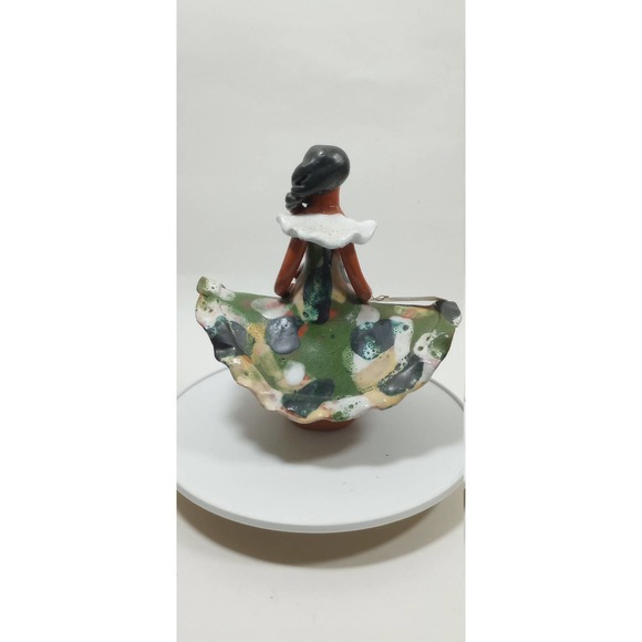 Vtg Caribbean Dolls Girl Terracotta Figure Flowing Dress Big Flower Hand Painted - Picture 5 of 10